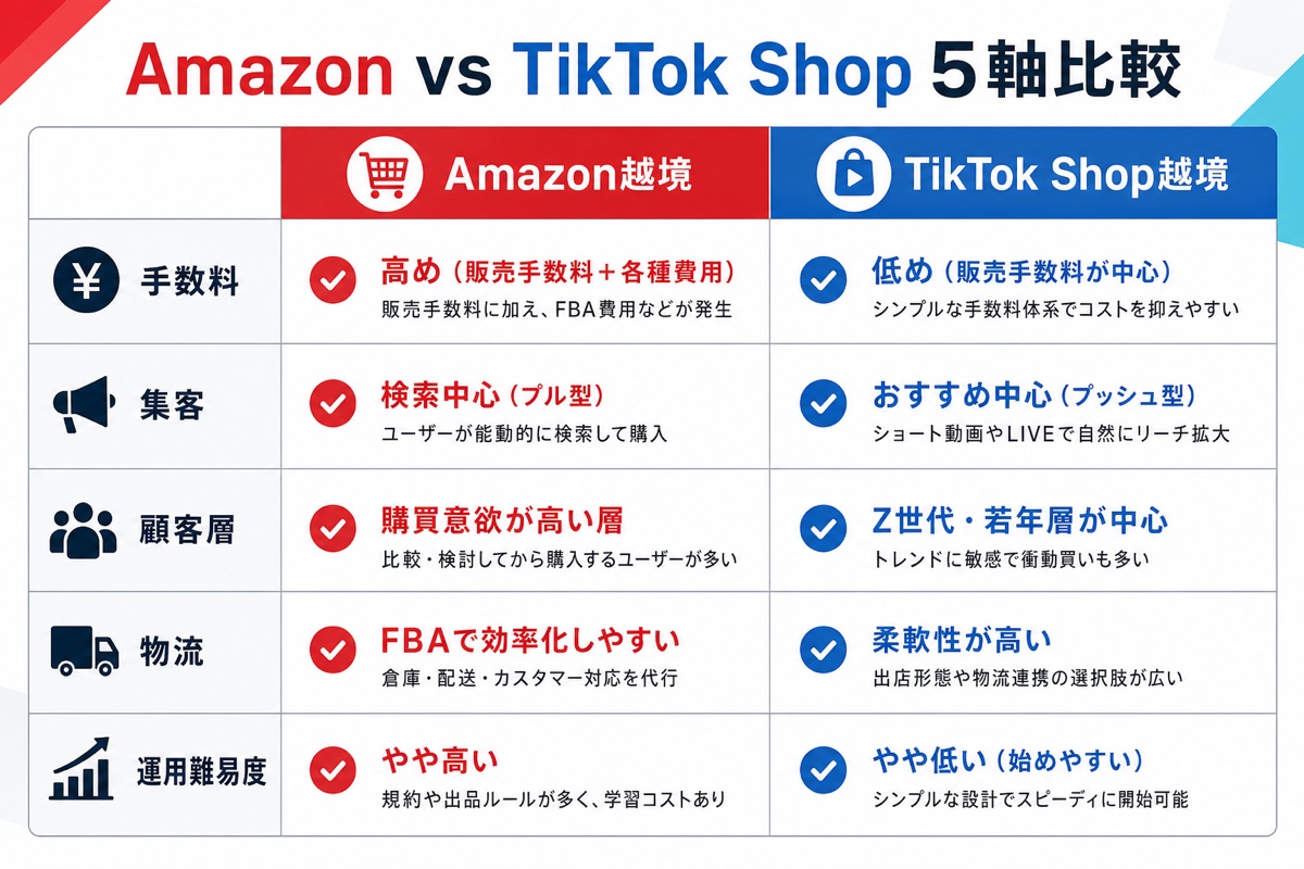Amazon vs TikTok Shop 比較図表